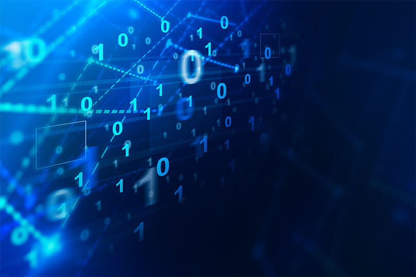 blue binary data fading into darkness, representing data erasure