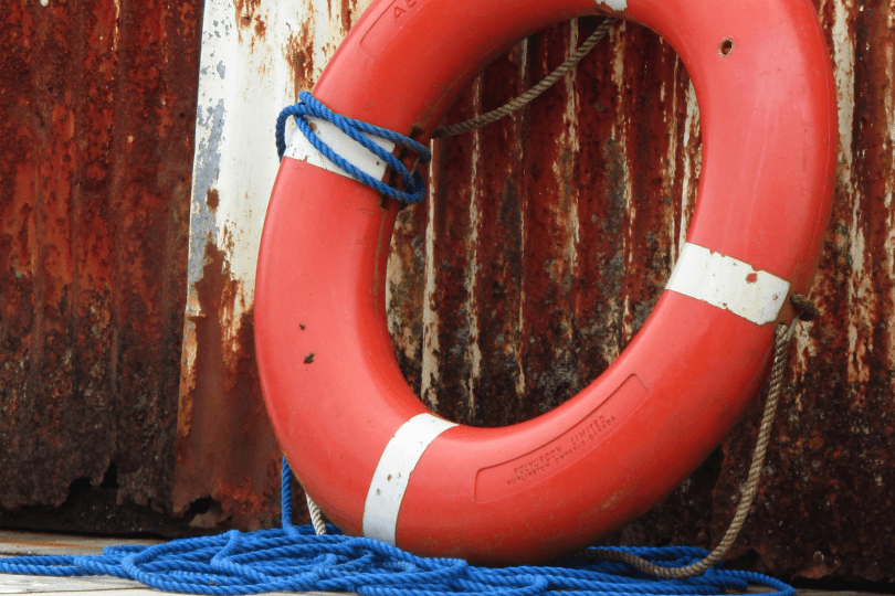 Life preserver leaning against wall. Downstream data insurance can be a lifesaver for ITADs and their customers.